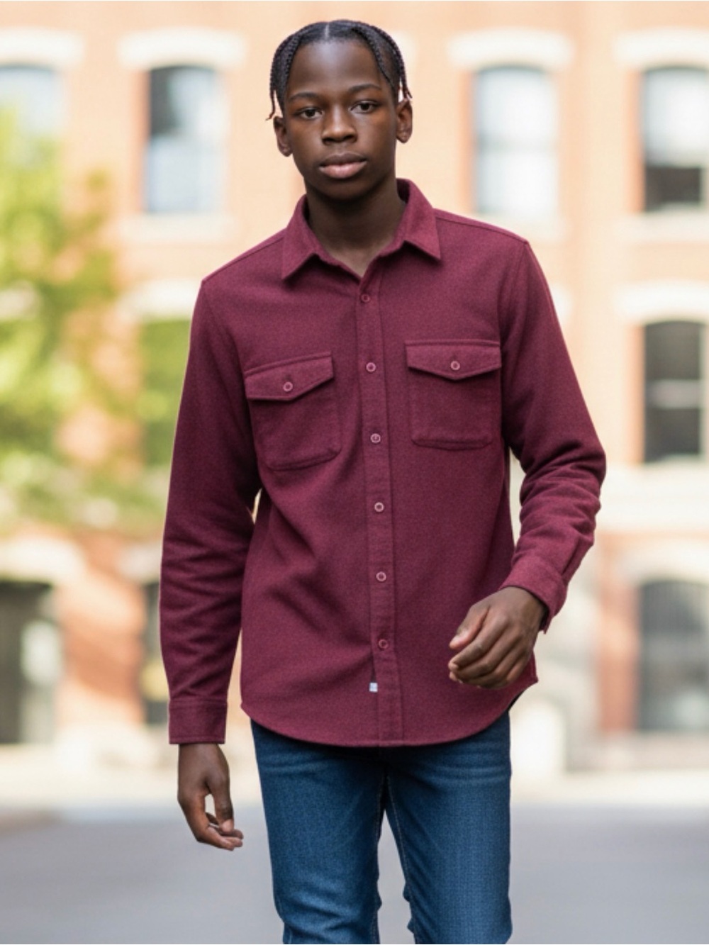 Vintage Oshkosh B’gosh Button Up Casual Wool Shirt Maroon Boys Size L